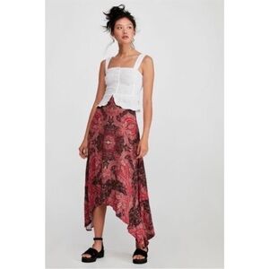 Free People At the Shore Elegant Paisley Asymmetrical Skirt Rayon Size 10